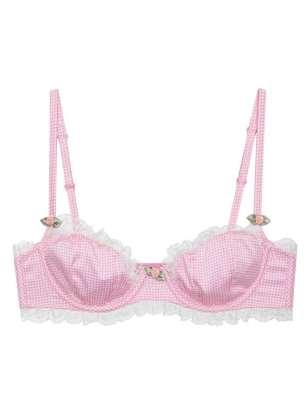 New! For Love And Lemons Pink Gingham Lace Underwire Bra Medium 34305